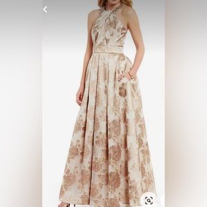 Eliza J beaded halter neck floral jacquard ball gown. Size 10. Worn Once.